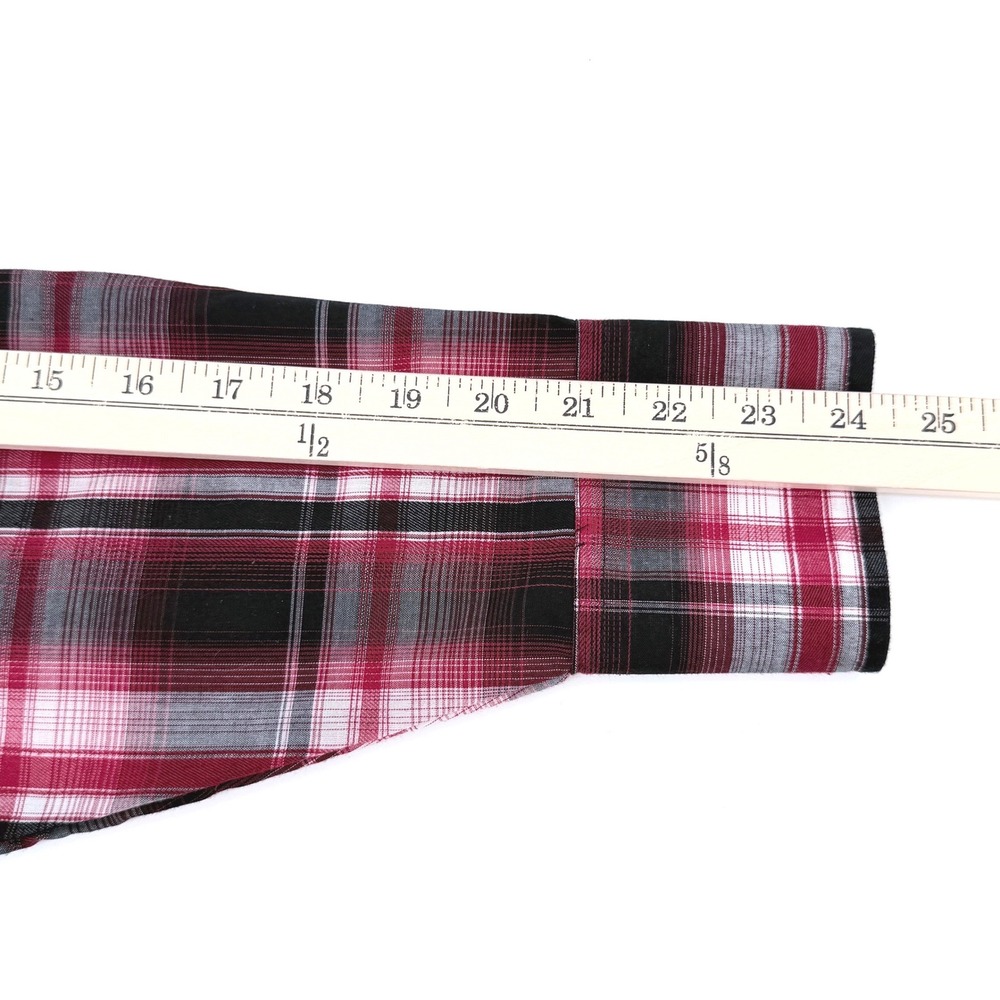 Ely Cattleman Western Shirt Mens M Red Black Plaid Black Pearl Snaps Embroidery - Picture 9 of 10